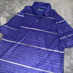 PGA TOUR Men’s Polo Shirt Purple Striped Golf Performance Short Sleeve Size L